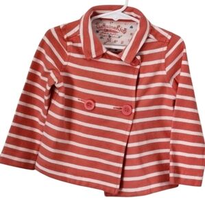 Osh Kosh Genuine Kids Striped Pea Coat‎ Peach and White Size 3T